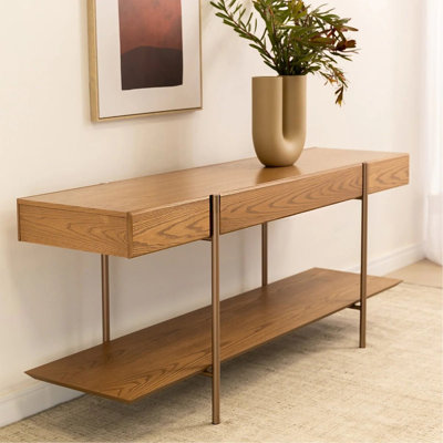 Console Mid-Century en bois de frêne