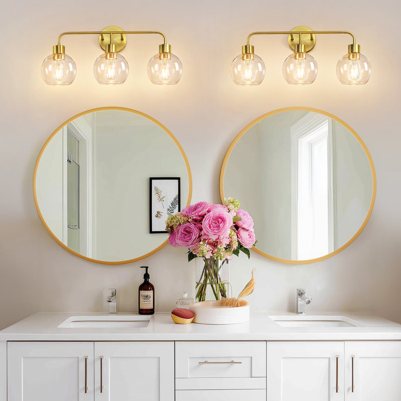  24''  3 - Light Dimmable Gold Vanity Light for Bathroom, Satin Brass