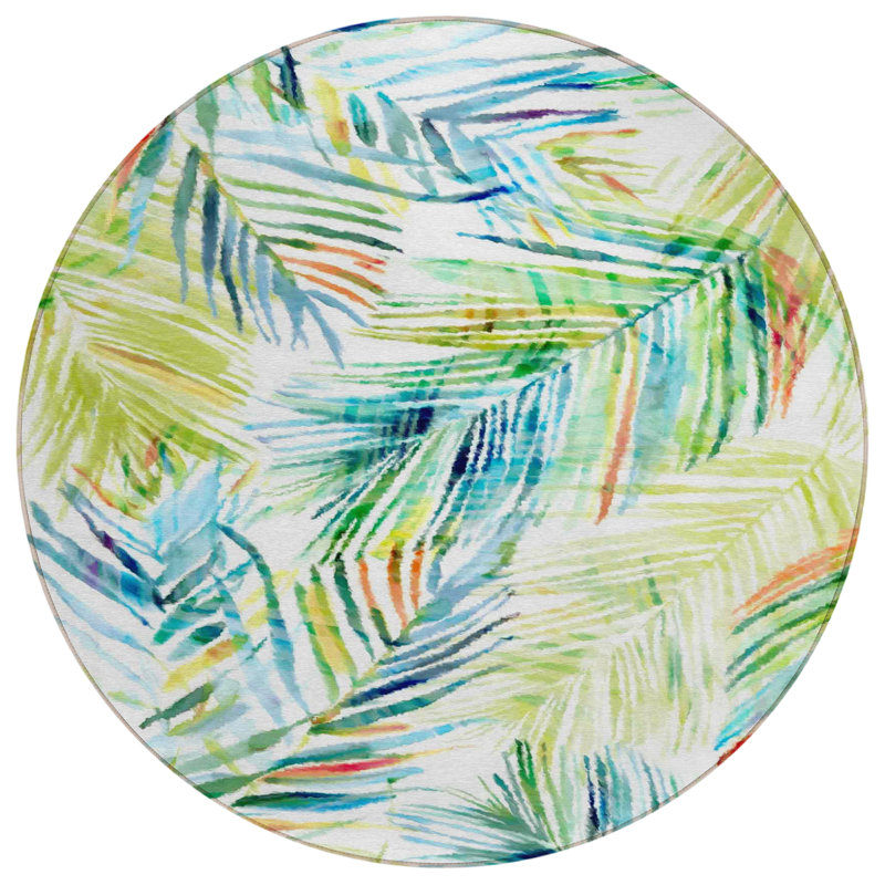 Braggs Washable Floral Indoor / Outdoor Rug, Round 8'