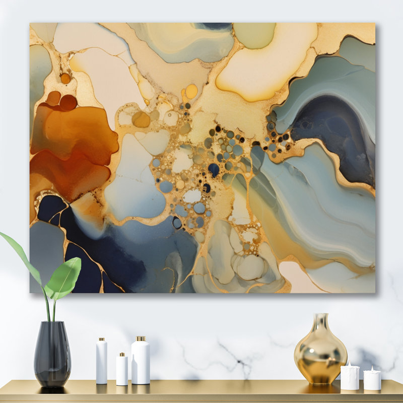 Art abstrait fluide brun de luxe II, Toile tendue, H 30 po x l 40 po x P 1,5 po