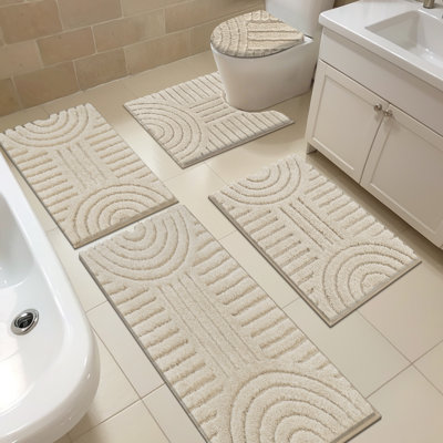 5 Piece Soft Absorbent Microfiber Bath Rug Set With Non-Slip Backing