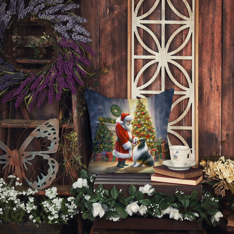 Coussin Collie and Santa Claus, H 14 po x l 14 po