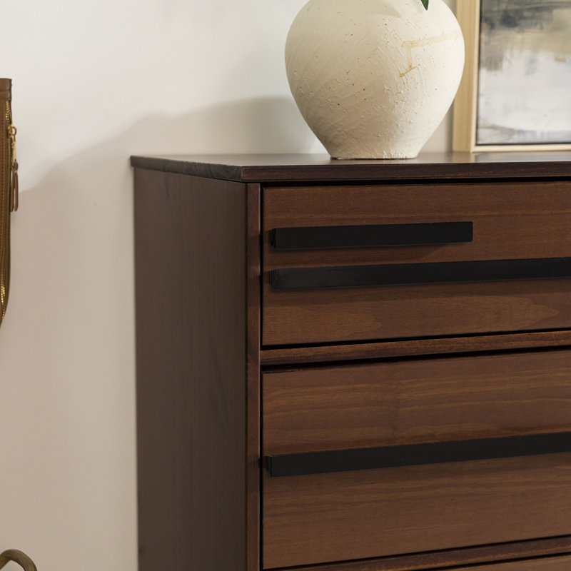 Amiliya Modern Solid Wood Detailed 6-Drawer Dresser, Walnut
