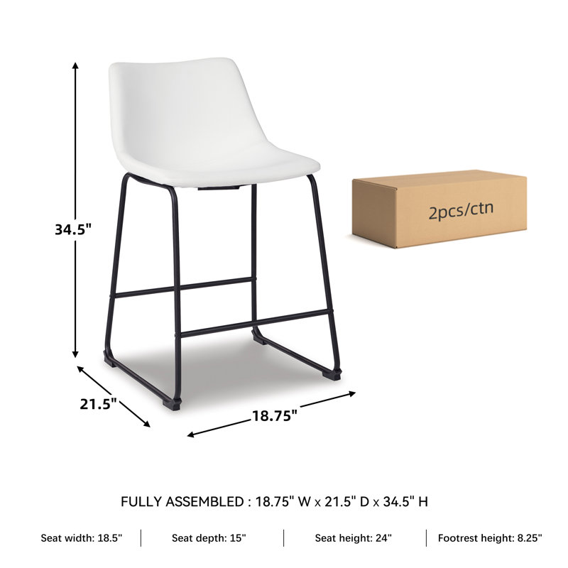 Ashtin Upholstered Counter Stool with Metal Frame, Counter Stool (24” Seat Height), White