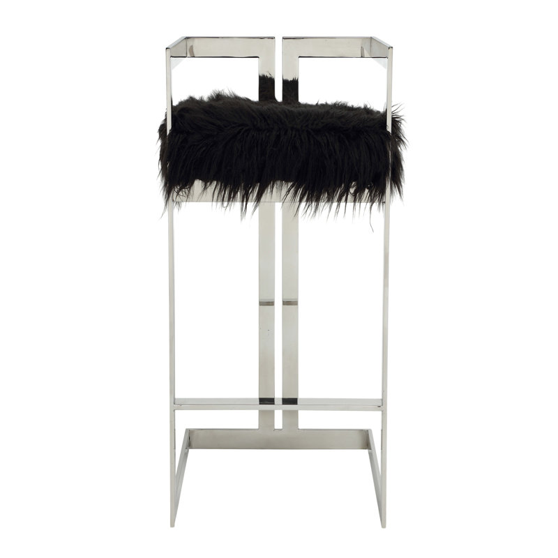 Tabouret de bar Kangé Pangea Home, Similifourrure noire, Argent argent, Tabouret de bar (siège d'une hauteur de 29,5 po)