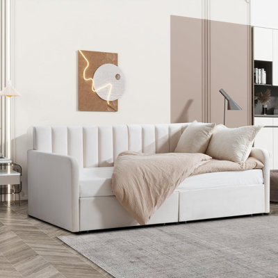 Modern Minimalist Upholstered Daybed with Two Drawers by Latitude Run
