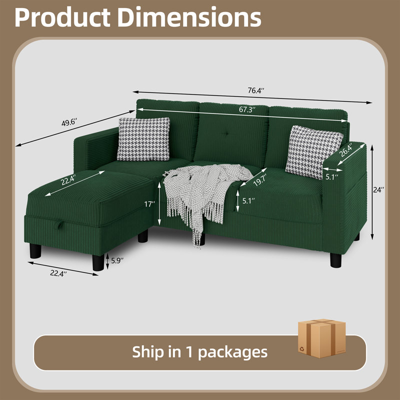 Serio upholstered sofa, Vert