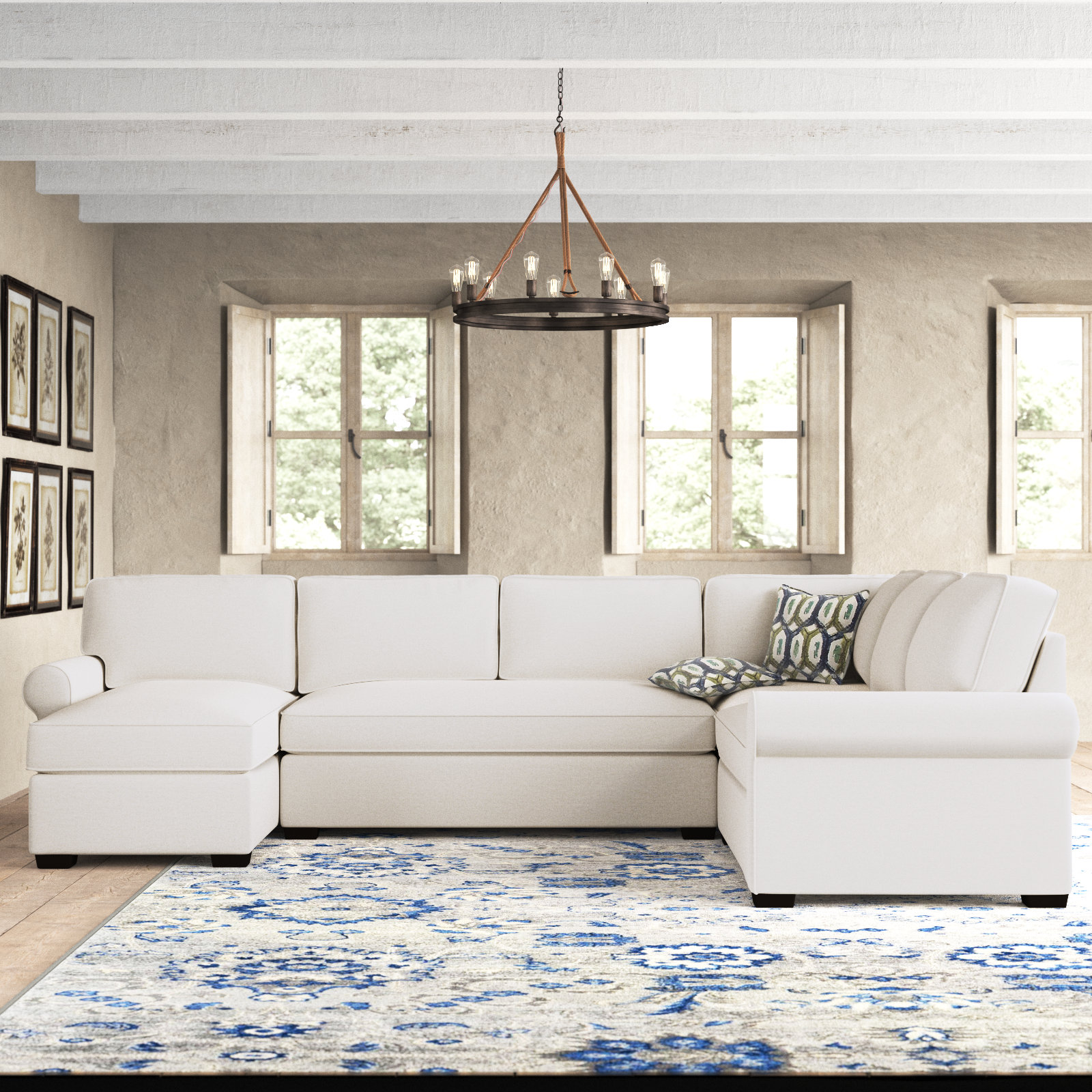 Porter Upholstered U-Sectional, Nomad Snow Crypton® Chenille, Left Hand Facing