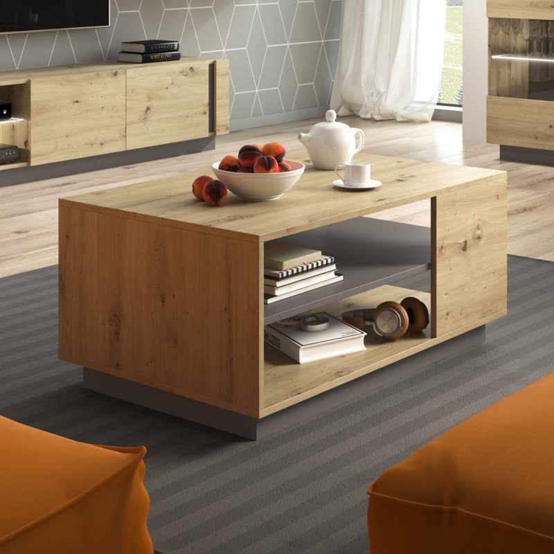 Armagh Block Coffee Table with Storage, Oak Top/Grey Base