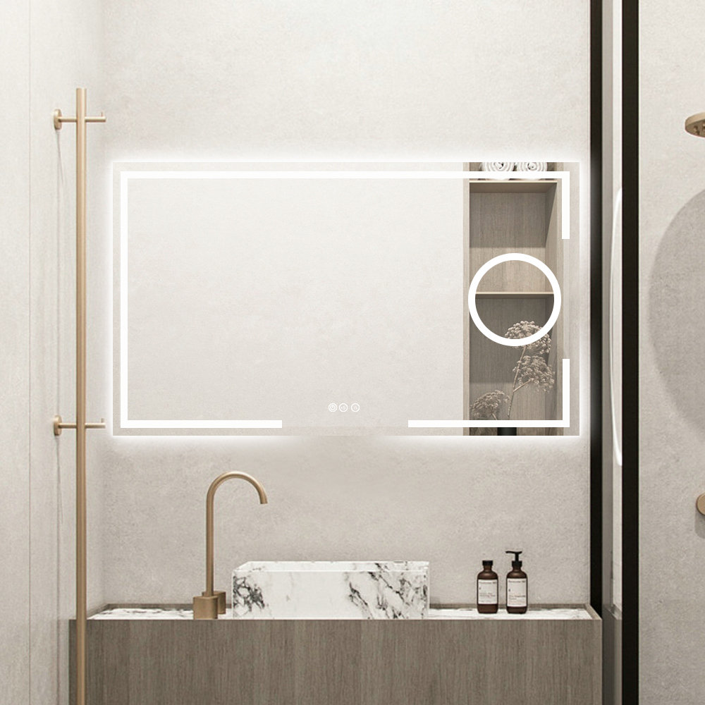 Ivy Bronx 48 in. W x 8 in. H Frameless Rectangular LED Lighted Bathroom ...