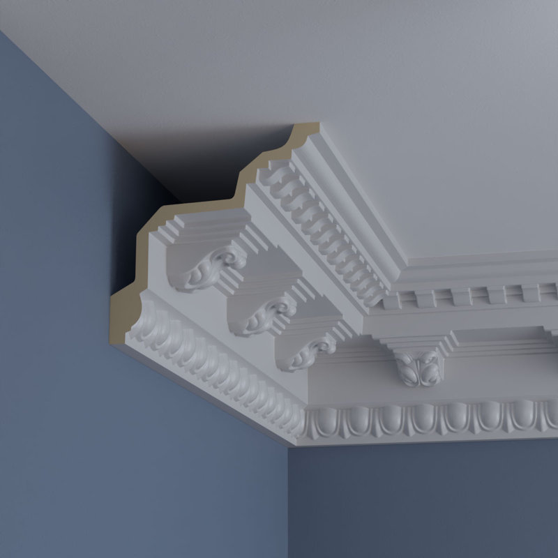 94.5" White Polyurethane Rosetta Crown Moulding