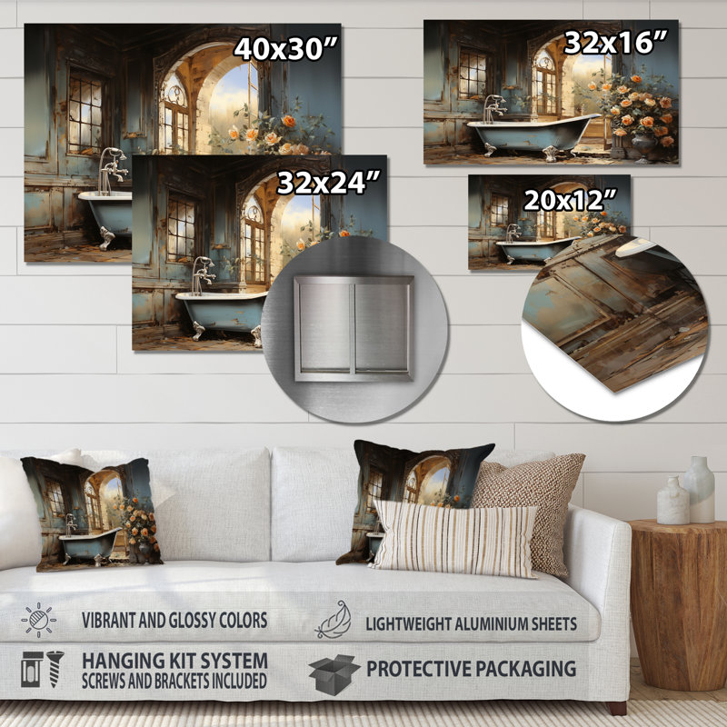 «Bathroom & Vintage Elegance II», impression d'art mural en métal, H 24 po x l 32 po