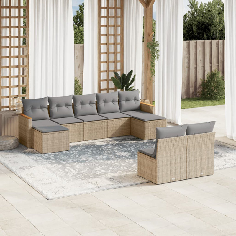  Ensemble de canapé de jardin en rotin PE grand et pieds réglables