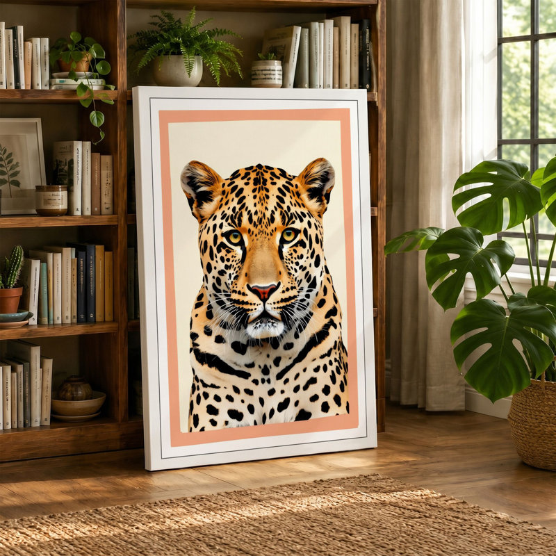 Leopard's Steady Gaze Modern - Wrapped Canvas, 36x24 - 91.4 x 61.0 cm, White Border