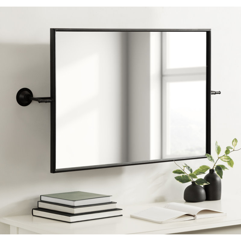 Dunnell Rectangle Pivot Bathroom Wall Mirror, 40" x 24", Black