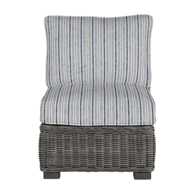 Rustic Woven Sectional Slipper Chair, Slate Gray, Rollo Chambray InsideOut® Linen, Welt