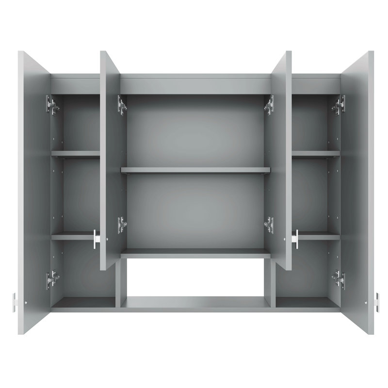 Armoire de salle de bain moderne avec 5 tablettes réglables, armoire à pharmacie murale pour la salle de bain, charnières à fermeture douce, étagère ouverte