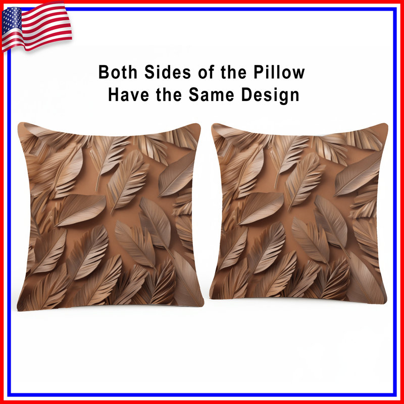 Coussins décoratifs bronze à feuilles de palmier, 14 X 14 pouces
