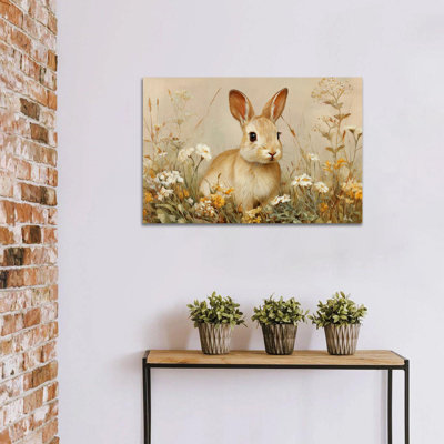  Bunny Spring Wall Decor - Easter Bunny Canvas Wall Art with Floral Background, Cute Rabbit Painting for Home Decor, Framed Bunny Picture Artwork with Spring Vibes, 12×18 inches