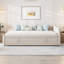 Lit de jour double rembourré en L avec lit gigogne escamotable, beige-1404691416