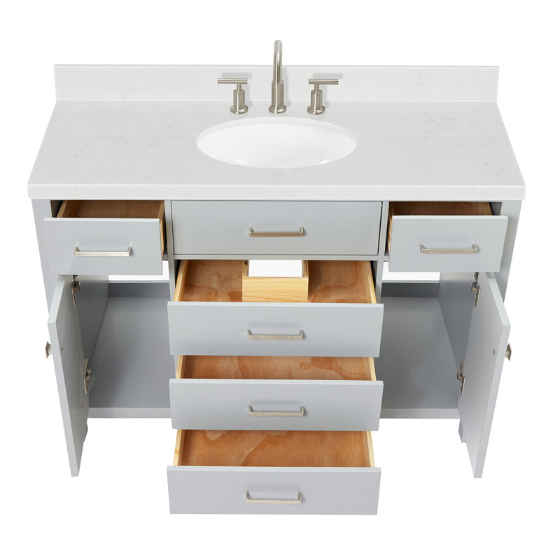 Macnair Single Bathroom Vanity with Quartz Top, Gray, 48"