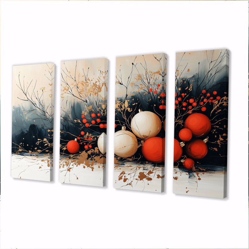 Red Holiday Christmas Decorations - ensemble d'art sur toile de Noël, H 28 po x l 48 po