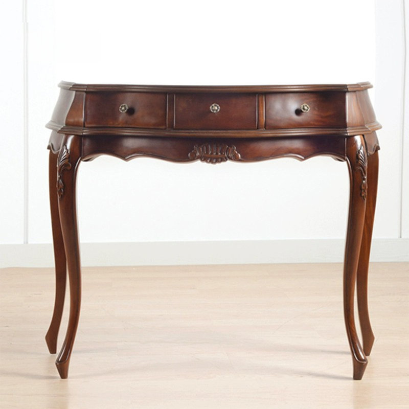 Walnut Finish Solid Mahogany Wood Curved Console Table