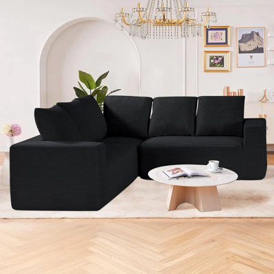 Modular Sectional Sofa, L Shaped Modular Sofa Deep Seat, Cloud Sectional Couch with High Rebound Sponge and Density, Upholstered Corduroy Couch with Cushion for Living Room, Bedroom, Black