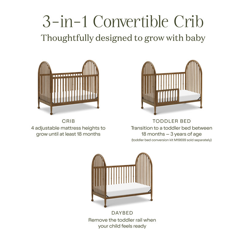 Greenguard Gold Certified 3 -in-1 Convertible Crib, Natural Walnut