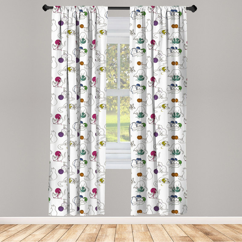 Cat Semi-Sheer Rod Pocket Curtain Panels, 28" x 84"