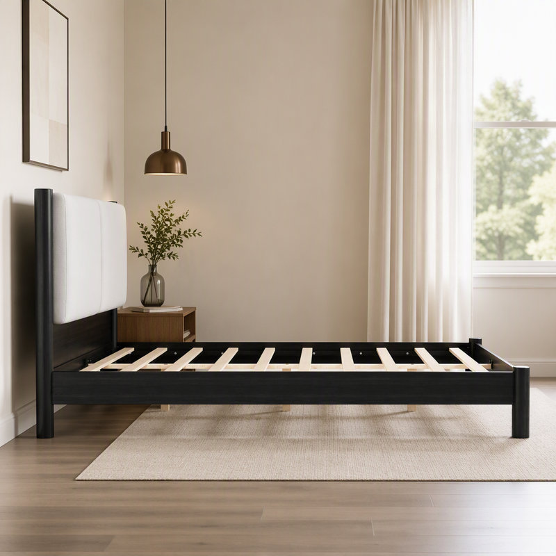 Lit plateforme en bois avec tête de lit, Grand lit, Noir