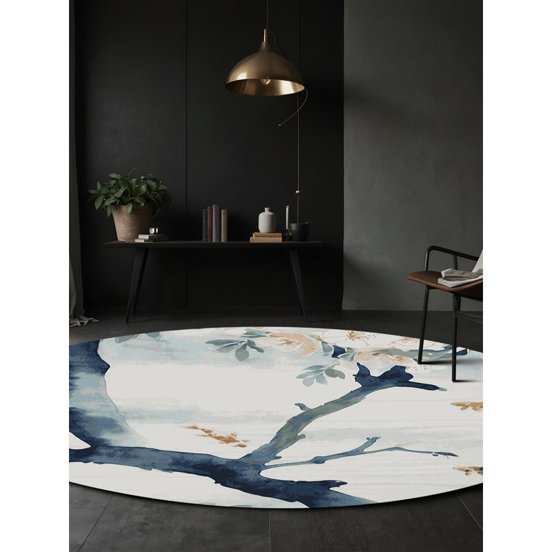 Machine Washable Gray Area Rug, Round 5'