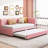 Twin Size Daybed With Trundle, Upholstered In Pink Linen Fabric, No Box Spring Trundle Linen, Required-323043001