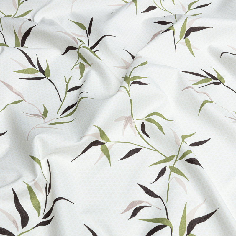 Queen White Bamboo Print Microfiber Sheet Set