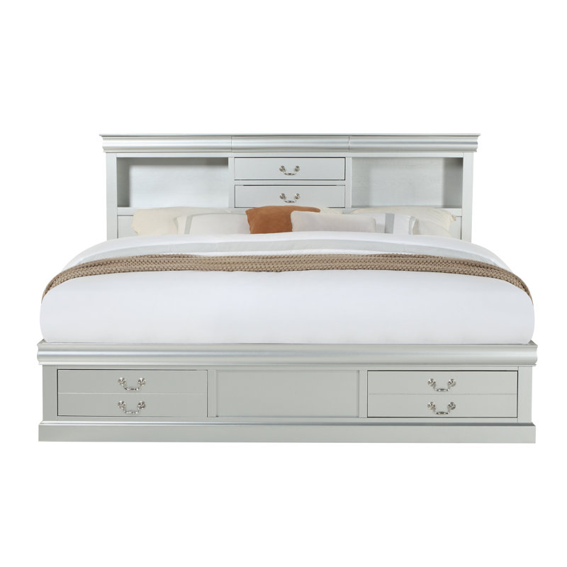 Covertt Solid Wood Bookcase Storage Bed, King, Platinum