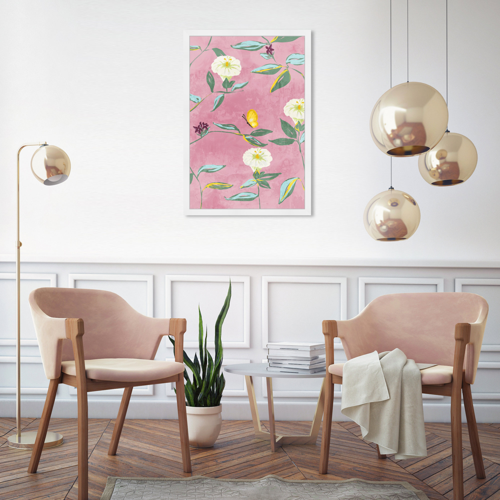 Floral Spring Tapestry Pattern by Birch Lane™ - Picture Frame Print, White, 32" H x 22" W