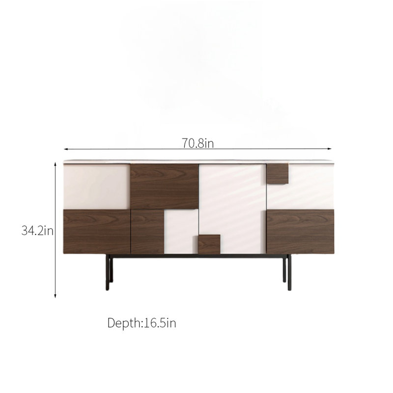 Armoire d'appoint Light Luxury, H 34,2 po x l 70,8 po x P 16,5 po, Blanc / brun