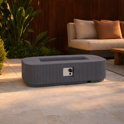 Outdoor 48.2" Rectangle Concrete Fire Pit Table with Protective Cover