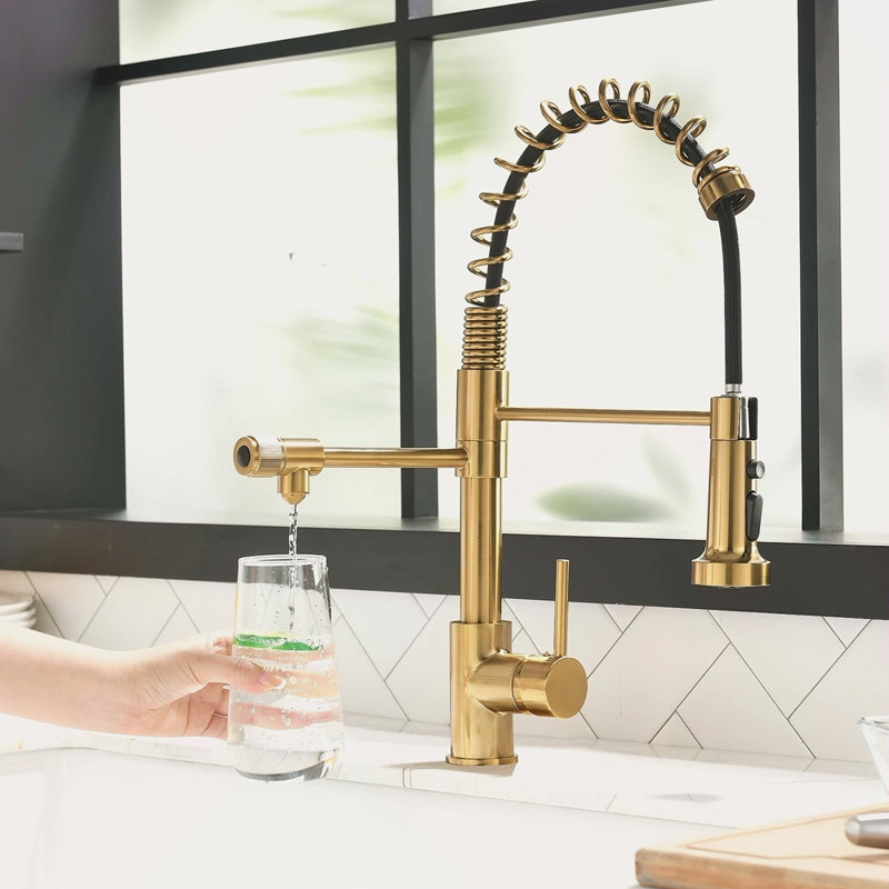 Purifier Kitchen Faucet Drinking Water Faucet, Pull Down Water Filter Kitchen Sink Faucets (Black And Nickel Gold ), Gold