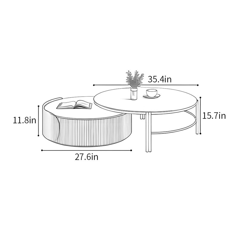 Tables basses de style italien, H 15,7 po x L 35,4 po x l 35,4 po, Gris
