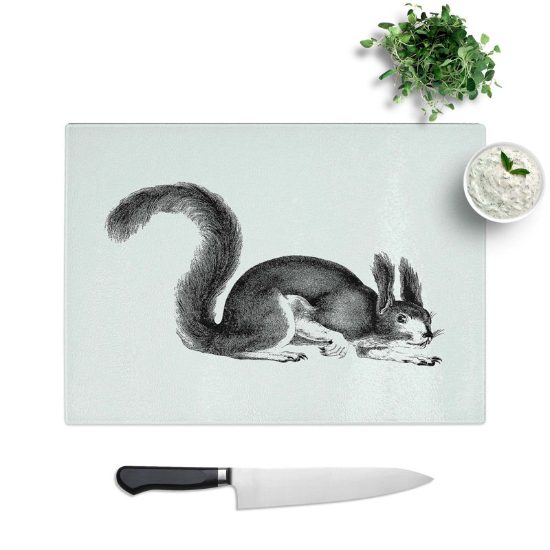 Tempered Glass Squirrel Illustration Chopping Board, 28.5 cm W x 20 cm L