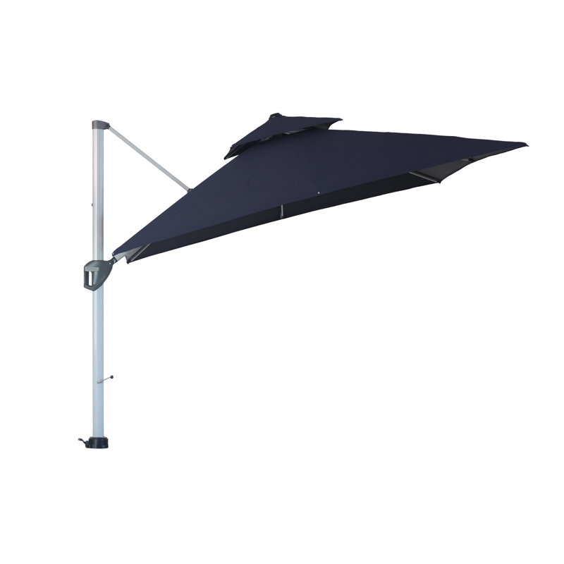 Parasol en porte-à-faux carré pivotant à 118 degrés avec couvercle Roxas, Bleu marine