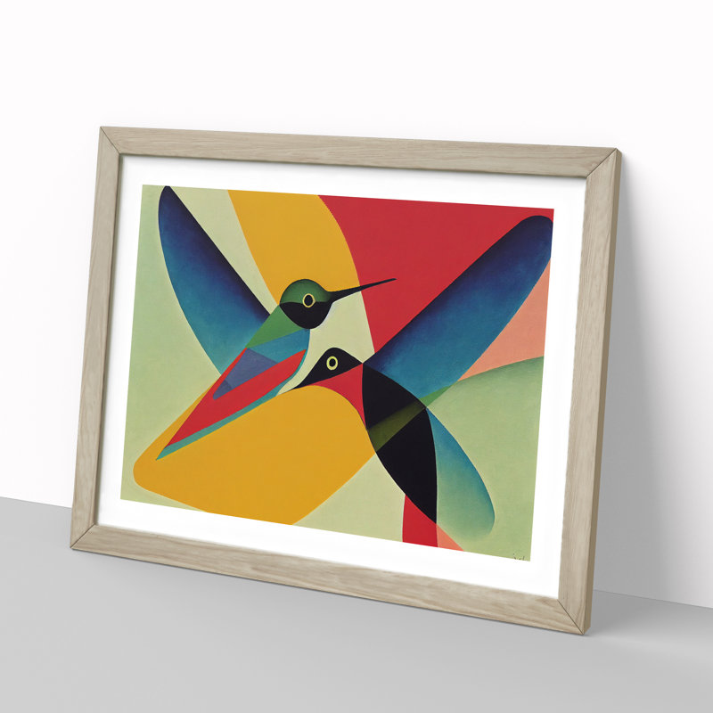 Abstract Hummingbirds Vol.1 - Single Picture Frame Print, 34cm H x 46cm W x 2cm D, Oak