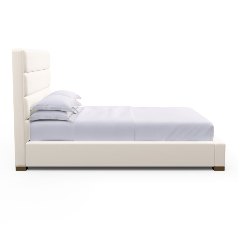 Boyd Upholstered Bed, California King, Box Weave Linen Alabaster, Ebony