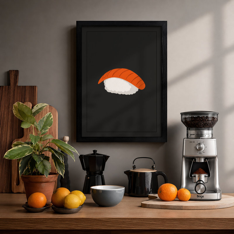 Nigiri Sushi Minimalist - Framed Print, A4 - 29.7 x 21.0 cm, Black