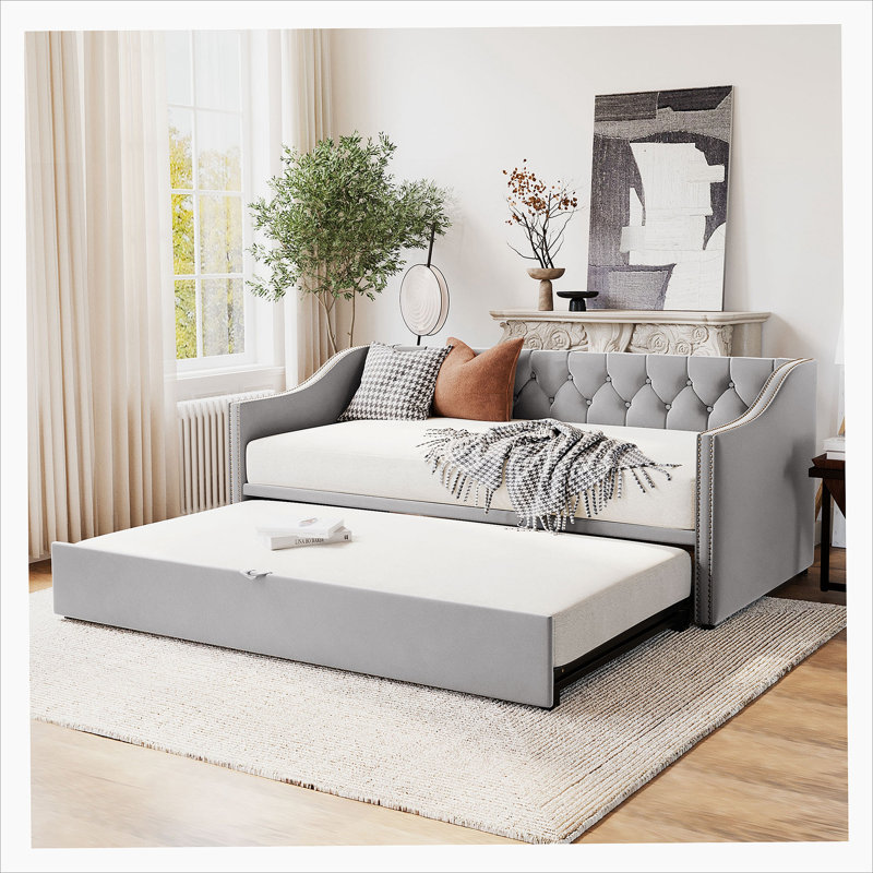 Lit de jour rembourré avec couchette Feaman, Gris
