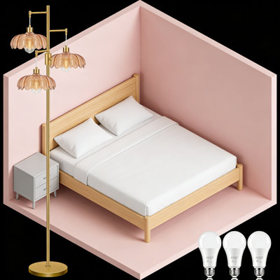 Lampe sur pied moderne à intensité variable avec trois abat-jour en verre - Lampe sur pied à DEL de style Mid-Century rétro pour le salon, la chambre à coucher et le coin