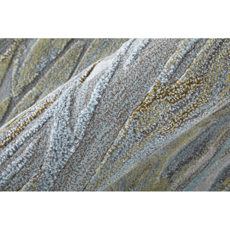 Kawai Hand Knotted Wool/Viscose Abstract Area Rug in Green/Multi, Rectangle 8' x 10'