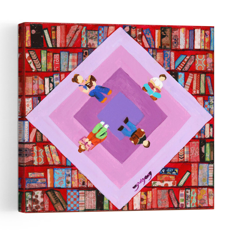 Affiche murale « Lecteurs de bibliothèque confortables » : Architecture minimaliste, surréaliste et colorée, 18" H x 18" W