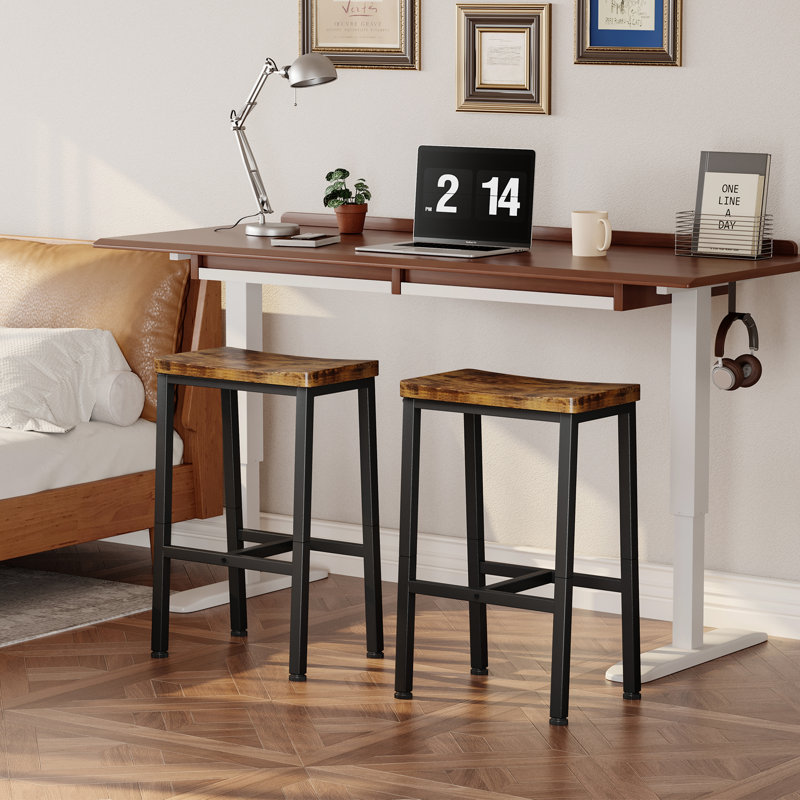 Bar Stools, Counter Height Bar Stools Set of 2, 23.6 Inch Saddle Stools with Footrests, Industrial Kitchen Counter Seat for Dining Room, Kitchen, Counter, Rustic Brown